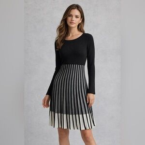 Ellen Tracy Black and Gray Long Sleeve Dress